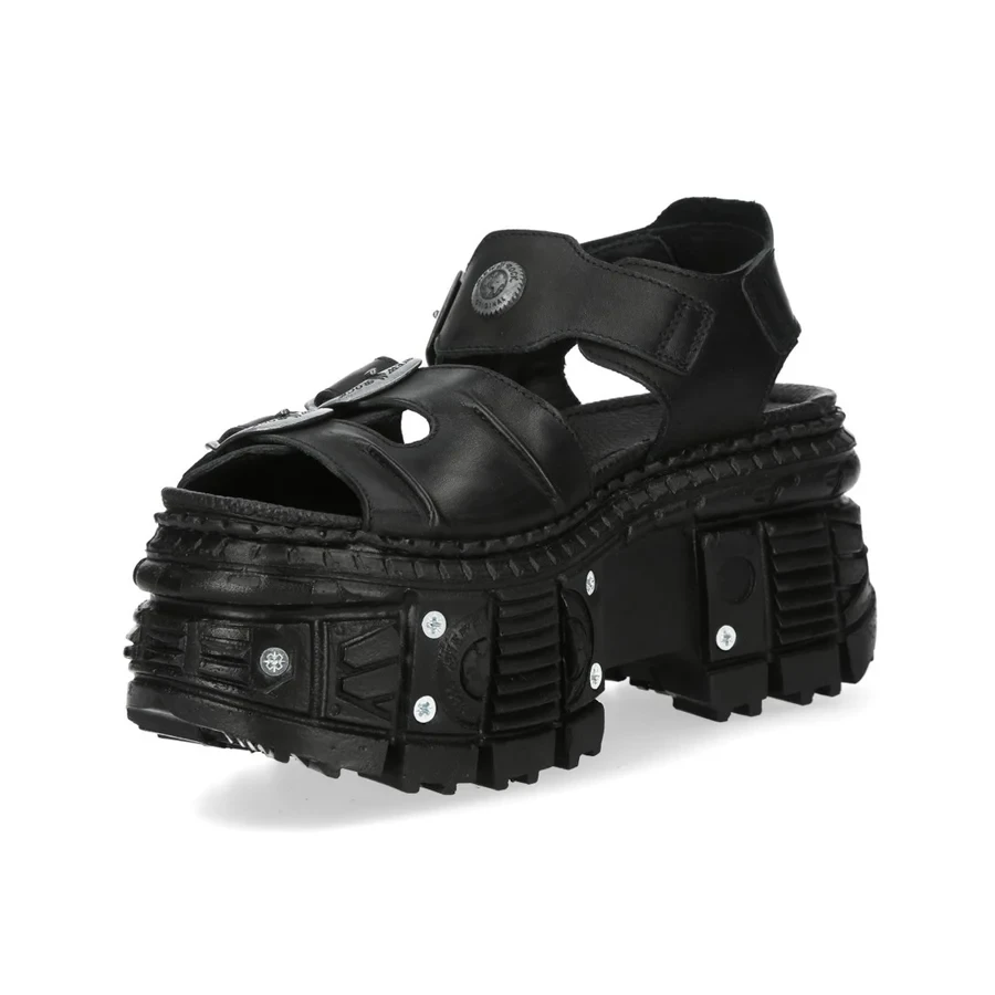 New Rock M-BIOS101-C32 Black Leather Platform Sandals - Фото 4
