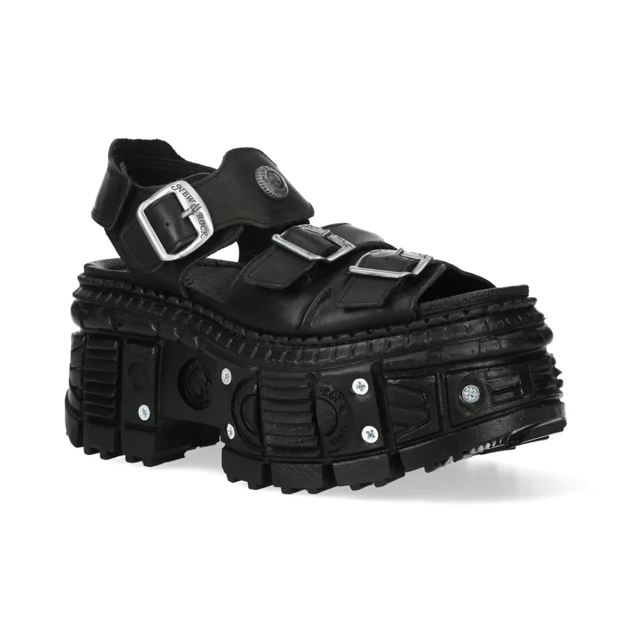 New Rock M-BIOS101-C32 Black Leather Platform Sandals - Фото 5