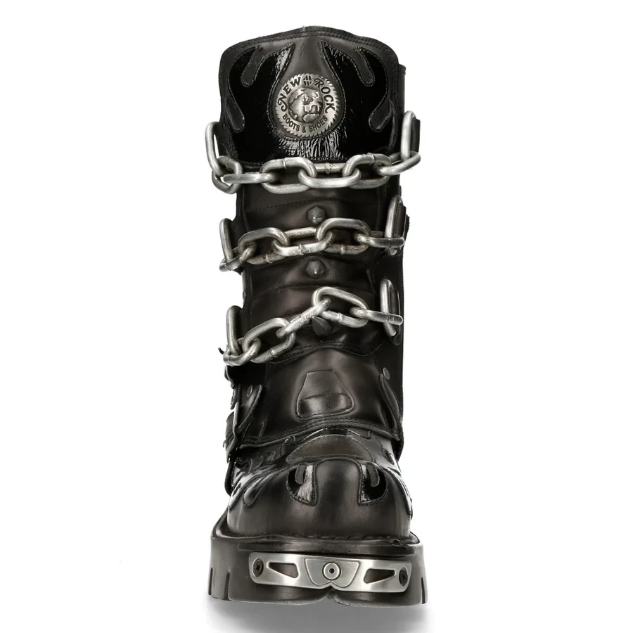 Черевики New Rock M-727-S5 Metallic Натуральна Шкіра (Чорні) - Фото 1