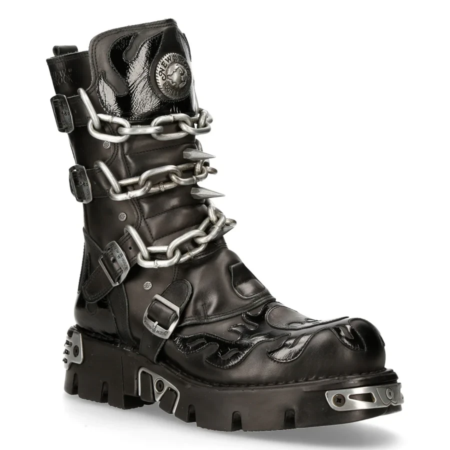 Черевики New Rock M-727-S5 Metallic Натуральна Шкіра (Чорні) - Фото 3