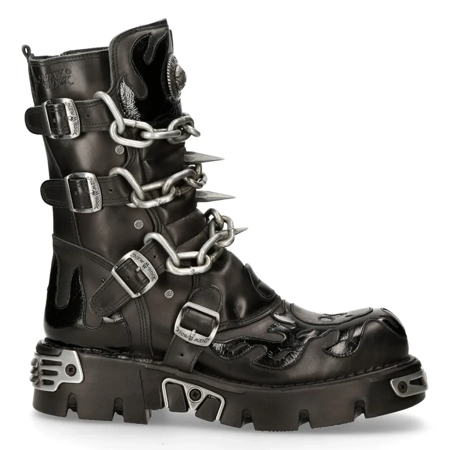 Черевики New Rock M-727-S5 Metallic Натуральна Шкіра (Чорні) - Фото 5