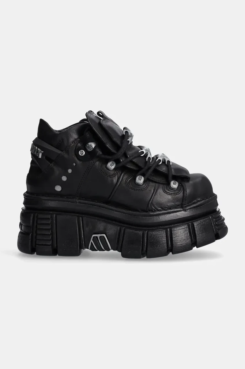 Шкіряні кросівки New Rock Negro + Nomada Negro + Tower Negro Lateral E-14 колір чорний M-106-S29 - Фото 1