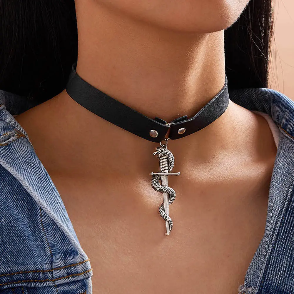 Чокер шкіряний Snake and Sword