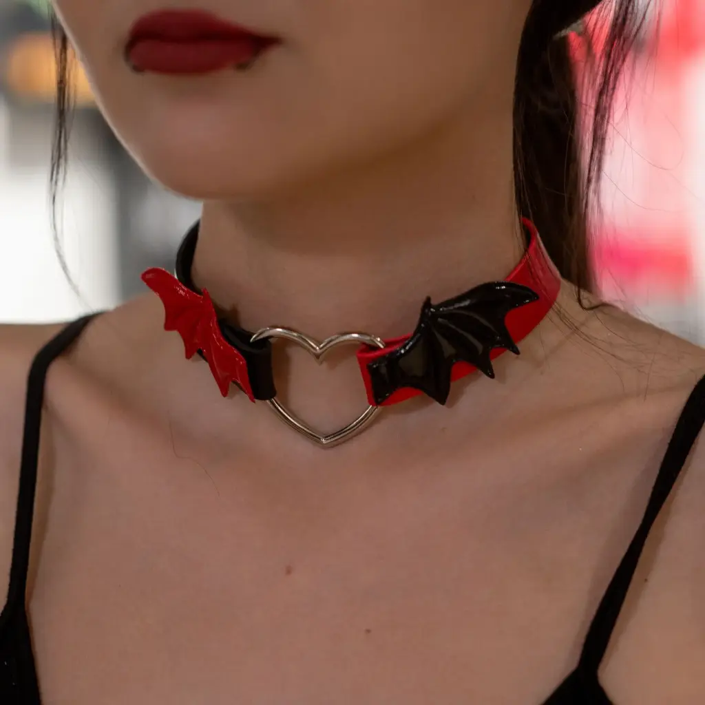 Чокер шкіряний Demon чорно-червоний 