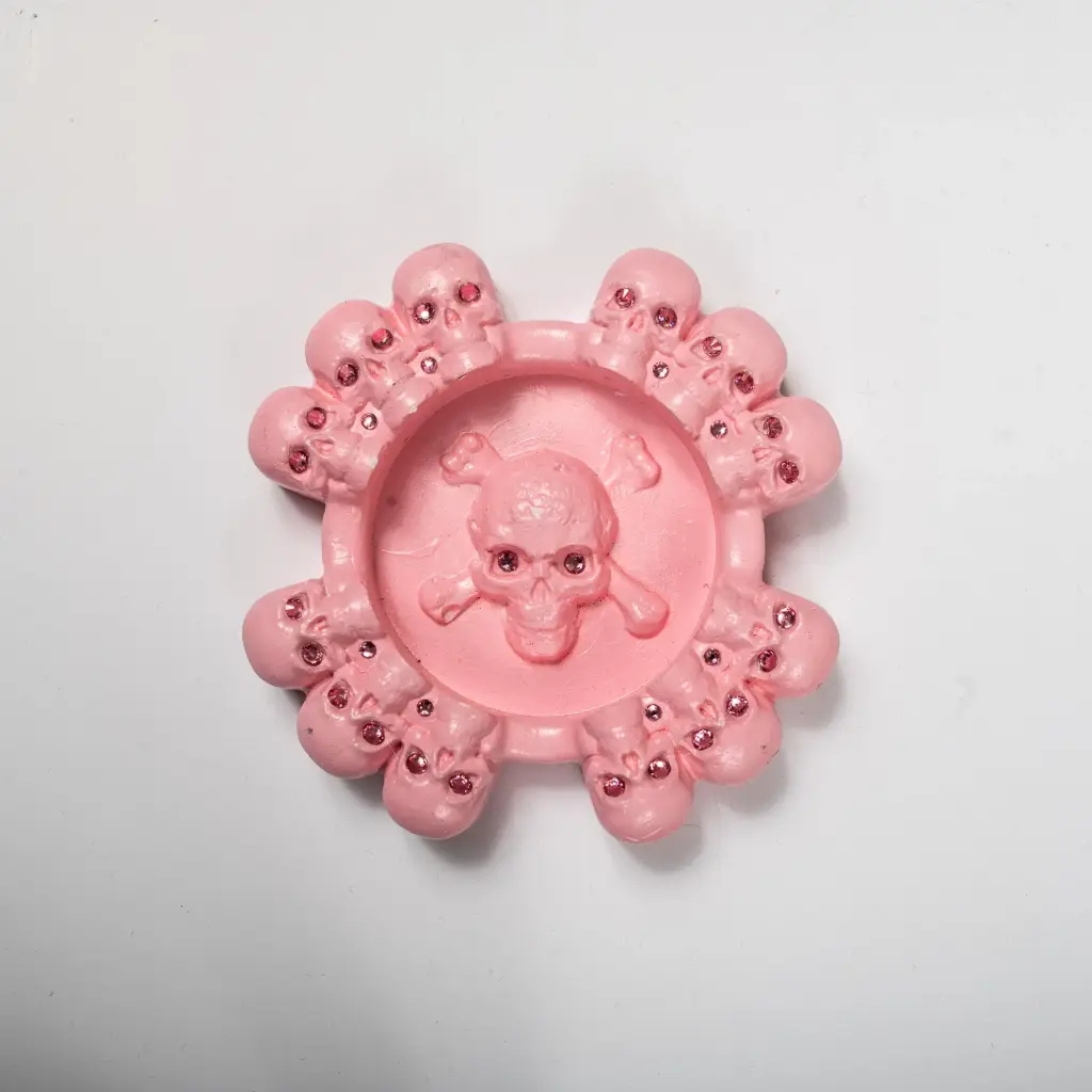 Гіпсова попільничка Черепи зі стразами рожева
