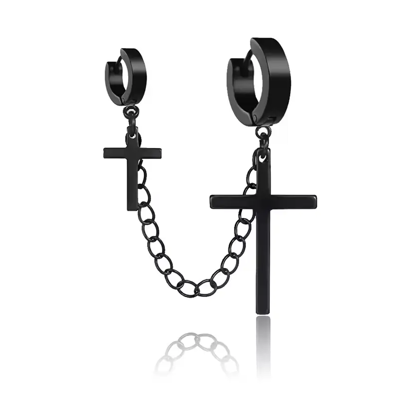 Сережка металева подвійна з хрестами чорна