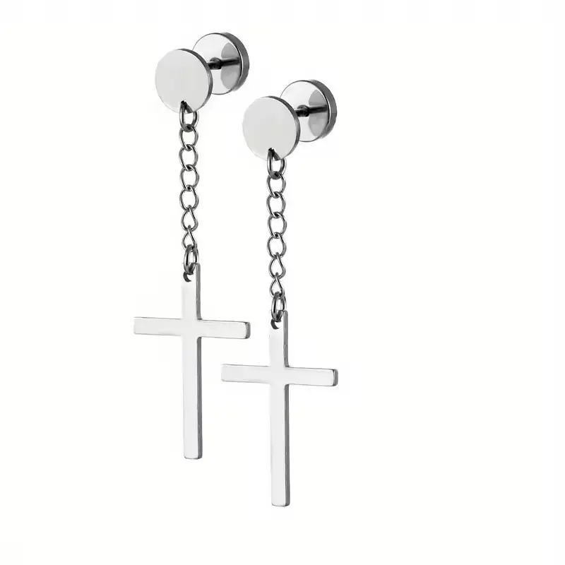 Сережки металеві з хрестами на ланцюжках