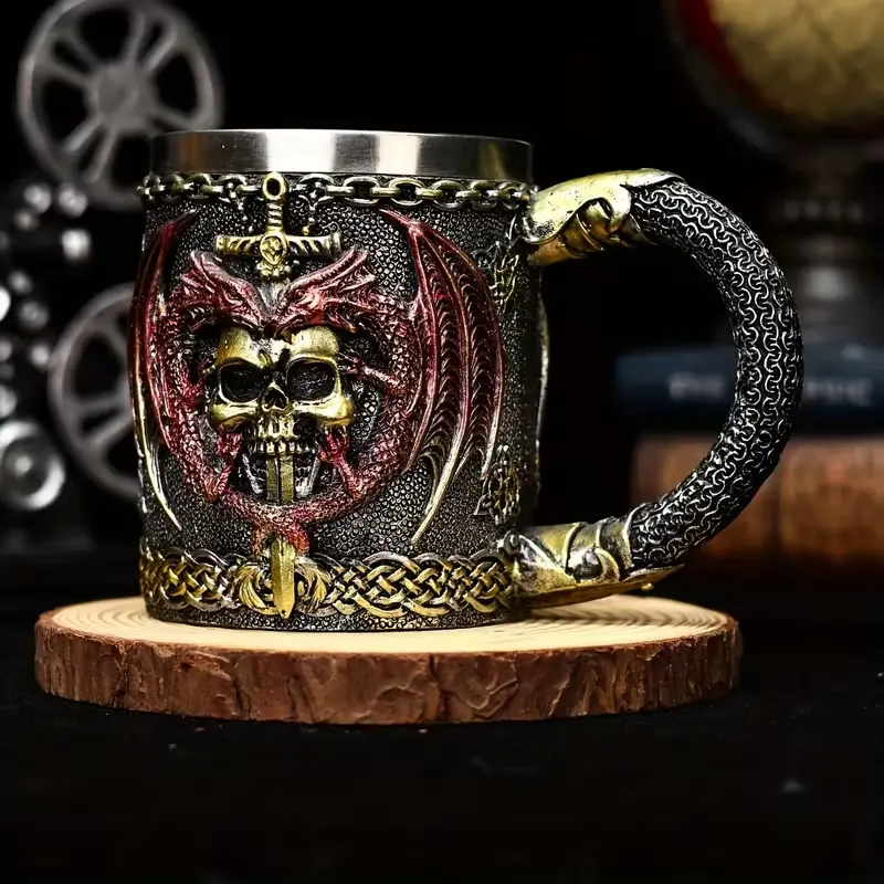 Кружка металева Дракон - Dragon червоно-зелена