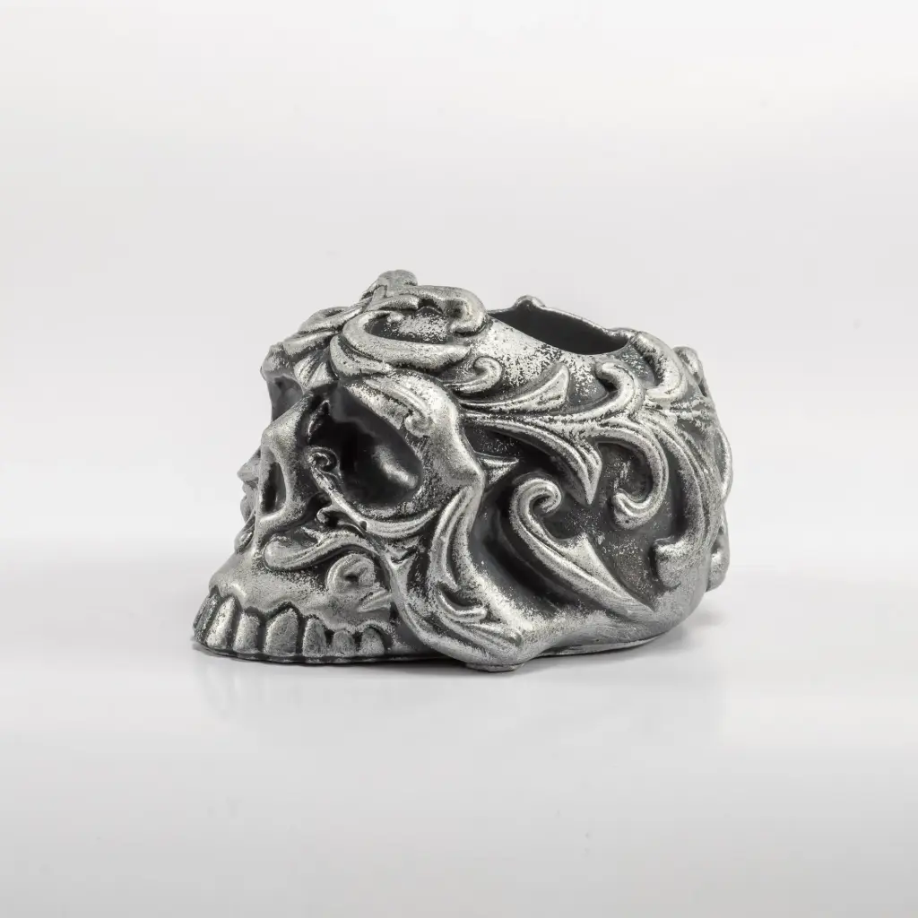 Гіпсове кашпо Череп середній сірий