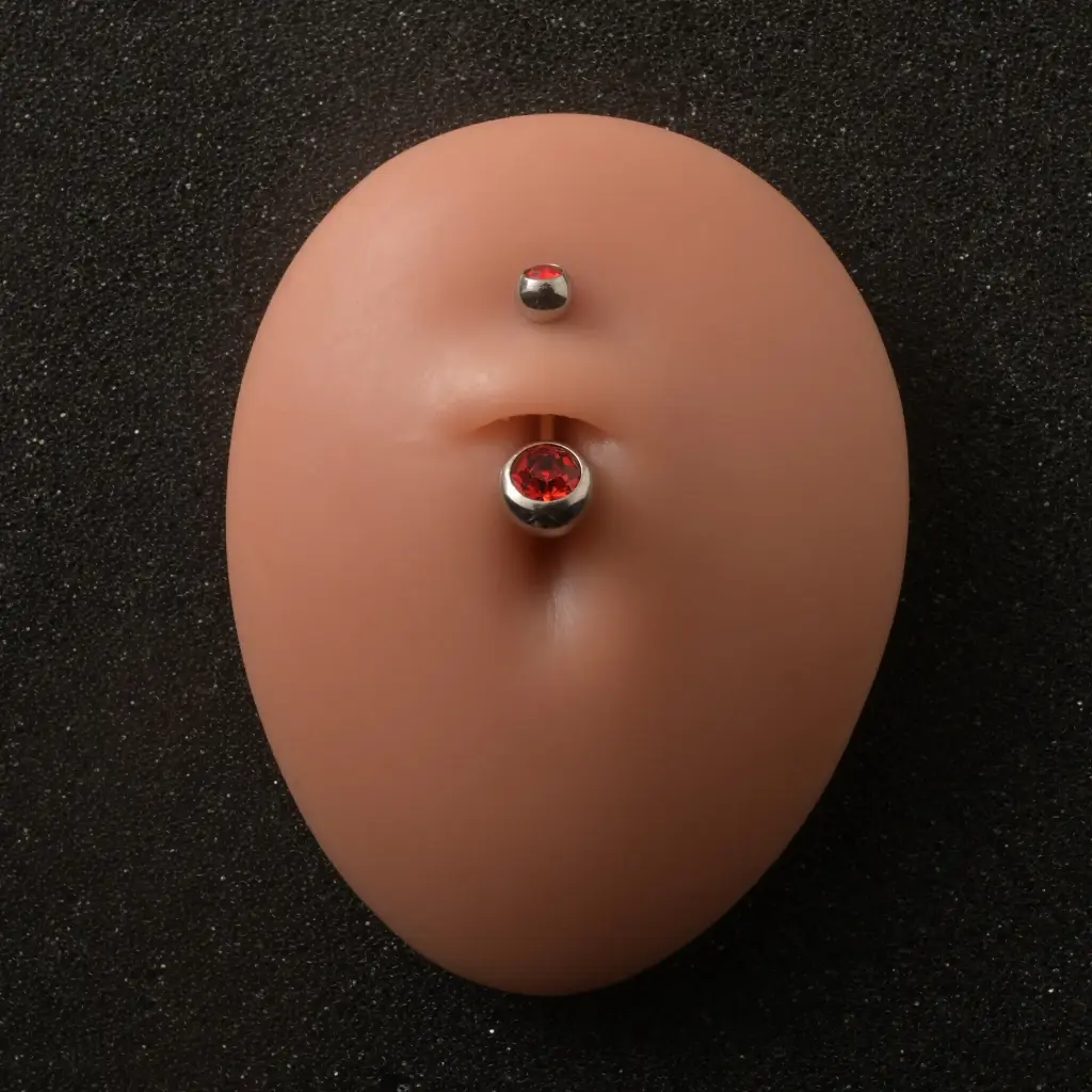 Пірсинг для пупка банан з червоним каменем Titanium