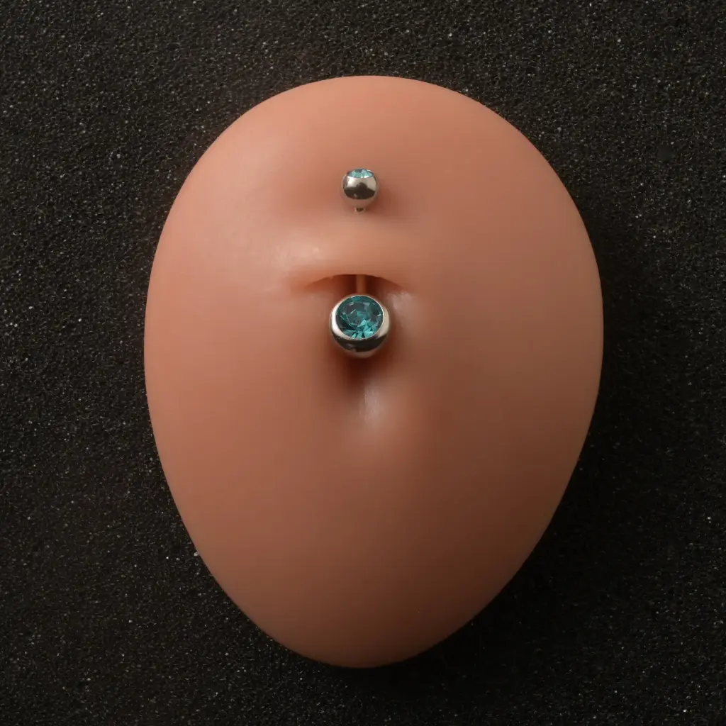 Пірсинг титановий для пупка банан з блакитним каменем 16 G