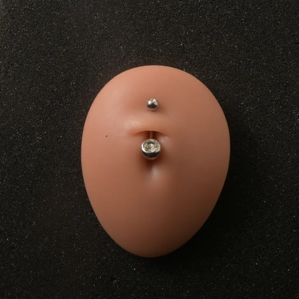 Пірсинг титановий для пупка банан з білим каменем 16 G