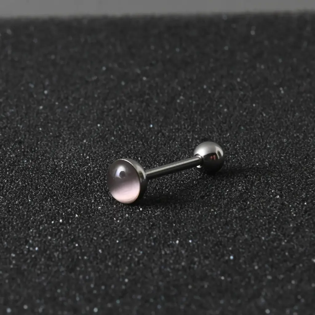 Пірсинг штанга для язика з коричневим каменем 14 G