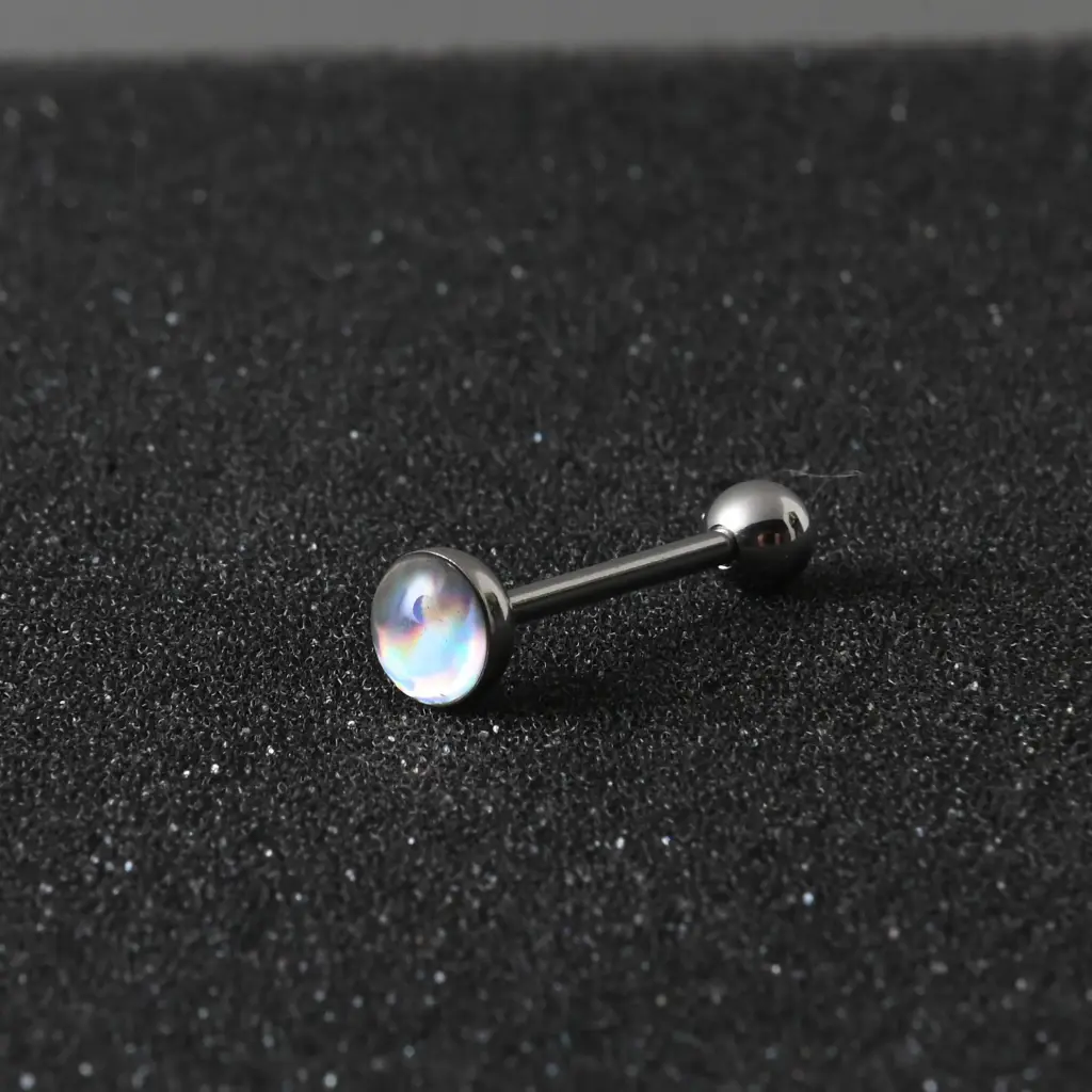 Пірсинг з медичної сталі штанга з білим каменем 14 G для язика