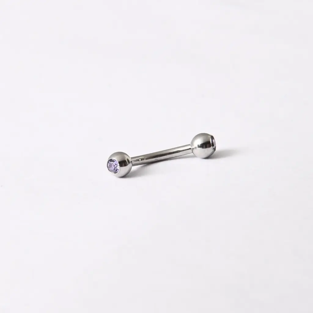 Пірсинг з медичної сталі мікробанан з фіолетовим каменем 16 G для брови