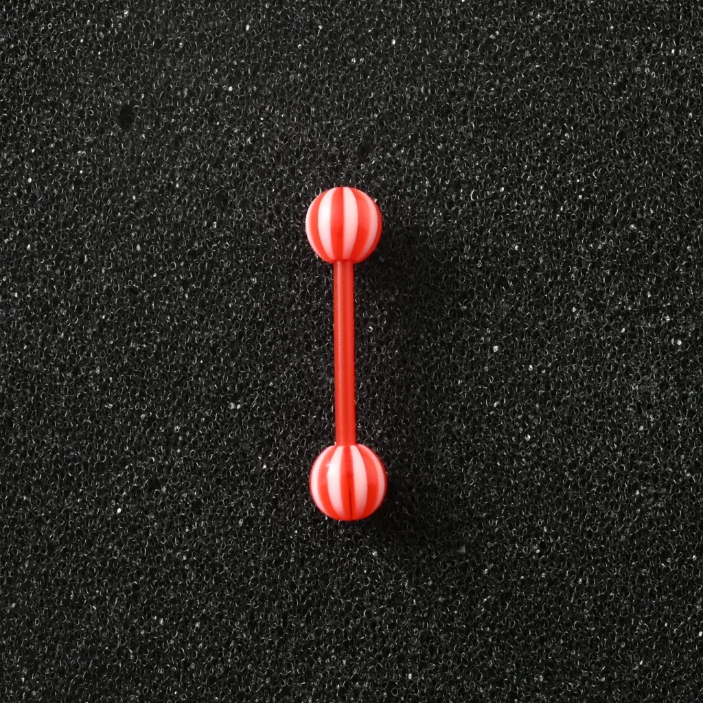 Пірсинг акриловий штанга 14 G червоний білий для язика