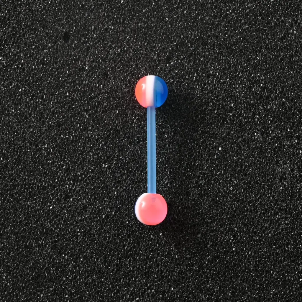 Пірсинг акриловий штанга 14 G синій рожевий для язика