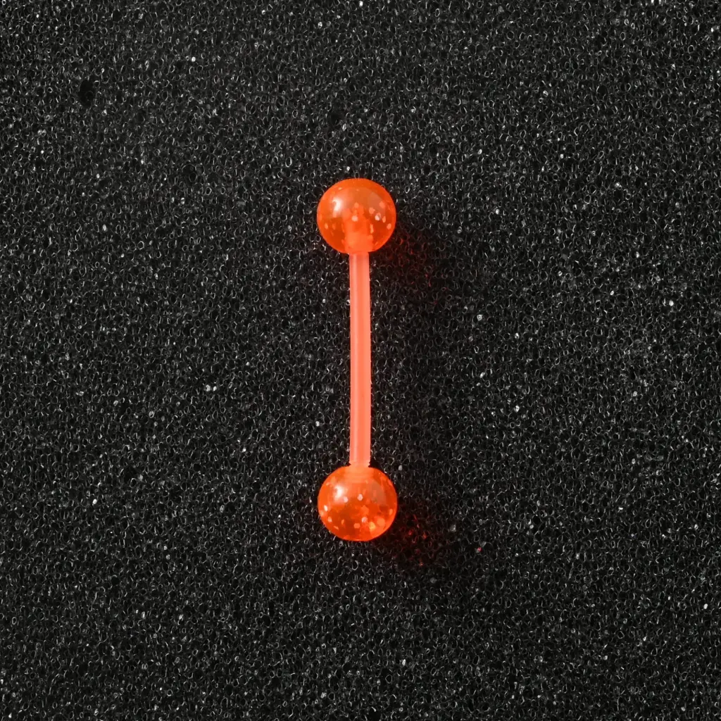 Пірсинг акриловий штанга 14 G помаранчевий з блискітками для язика