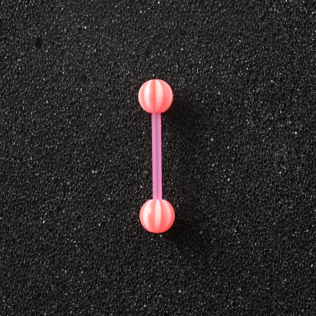 Пірсинг акриловий штанга 14 G рожевий білий для язика