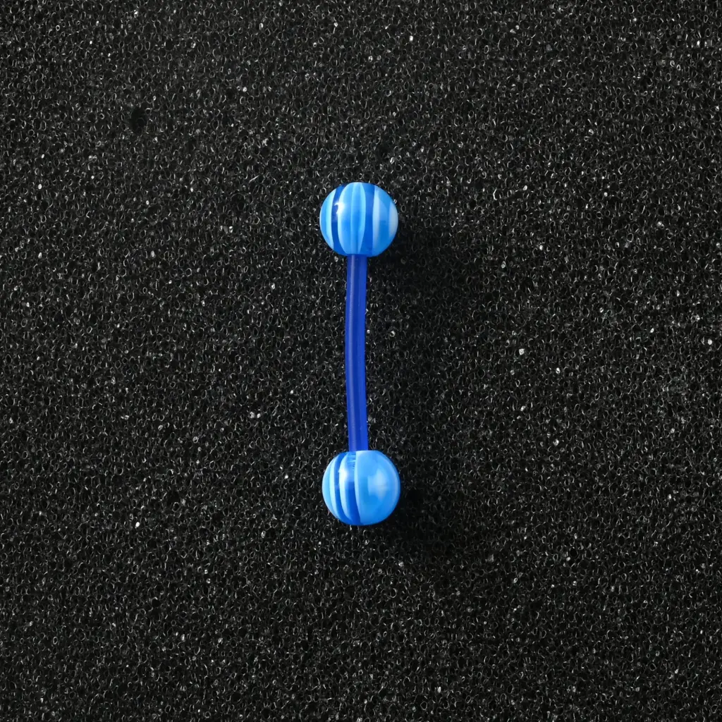Пірсинг акриловий штанга 14 G синій льодяник для язика