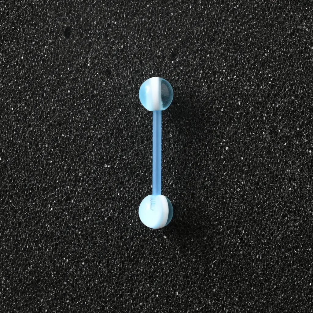 Пірсинг акриловий штанга 14 G блакитний білий для язика