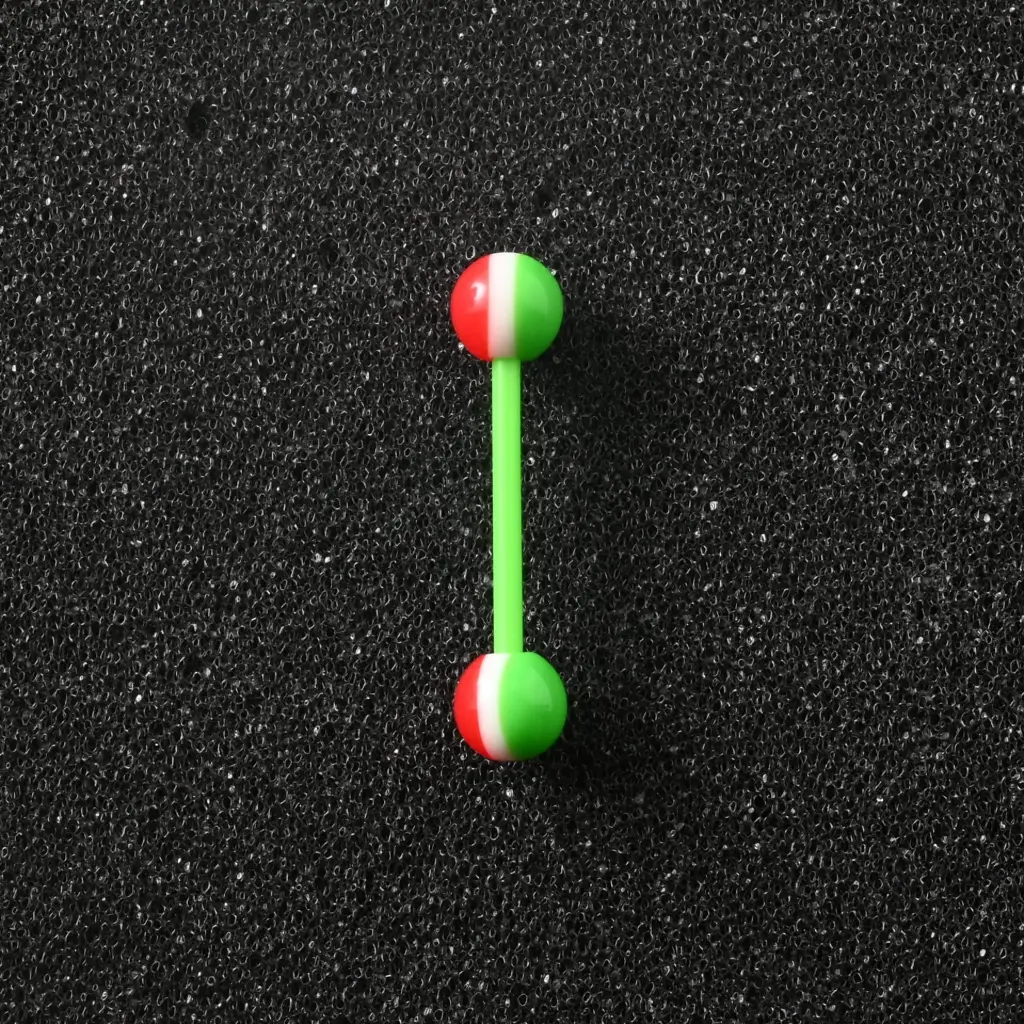 Пірсинг акриловий штанга 14 G зелений червоний для язика