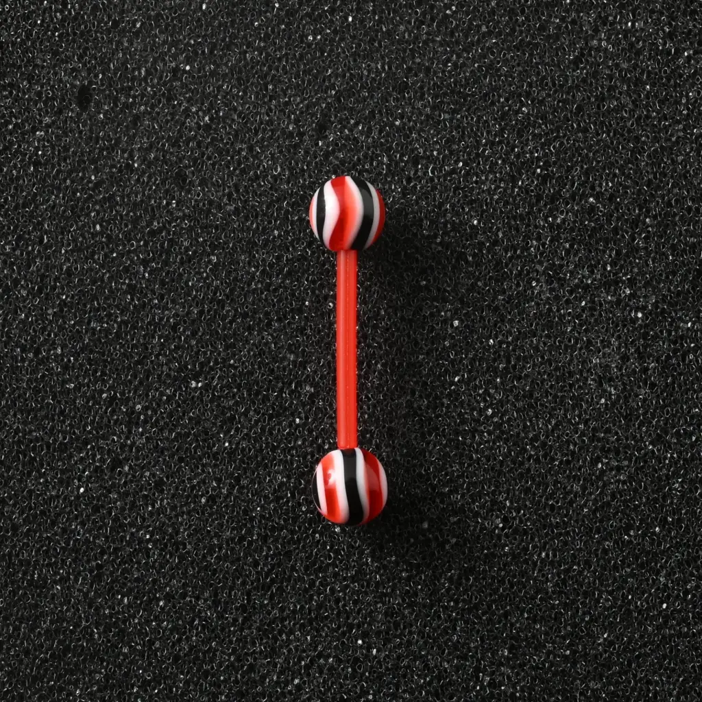 Пірсинг акриловий штанга 14 G червоний чорний для язика