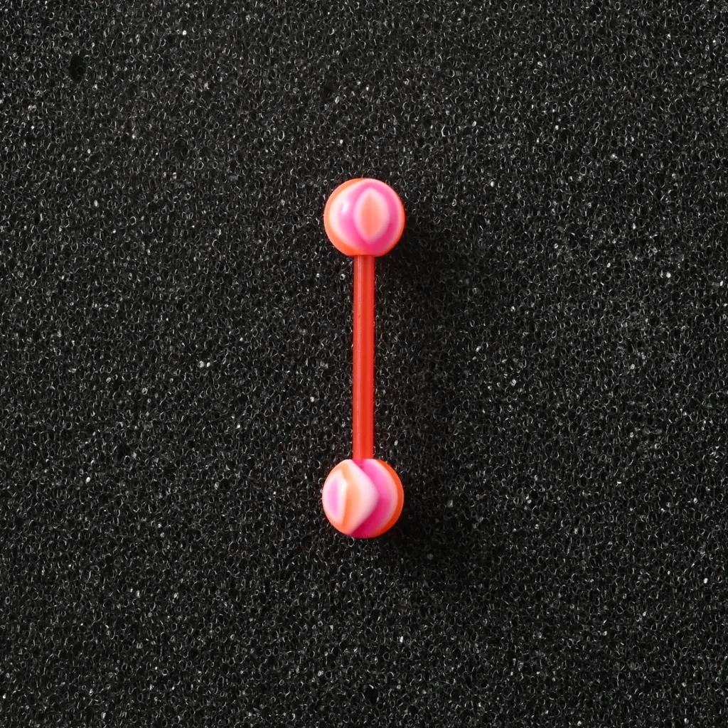 Пірсинг акриловий штанга 14 G помаранчевий пурпуровий білий для язика