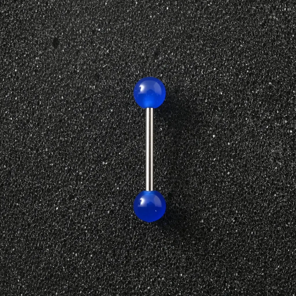 Пірсинг акриловий штанга з медичної сталі 14 G синій темний для язика