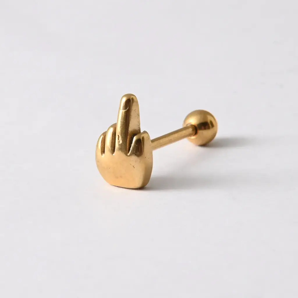 Пірсинг з медичної сталі штанга F*ck 14 G жовтий для язика