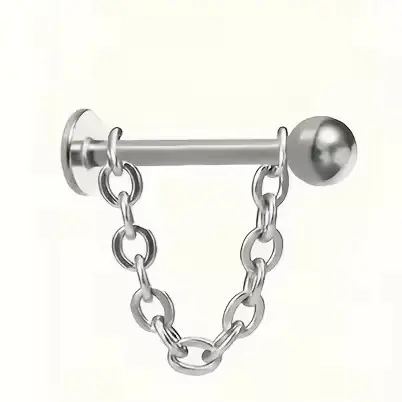 Пірсинг з медичної сталі лабрет з кулькою та ланцюжком 16 G