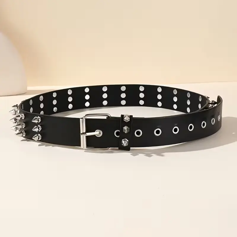 Ремінь з трьома рядами шипів чорний