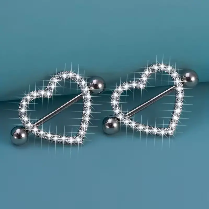 Пірсинг з медичної сталі штанга Серце з камінням 14 G для сосків білий (2 шт.)