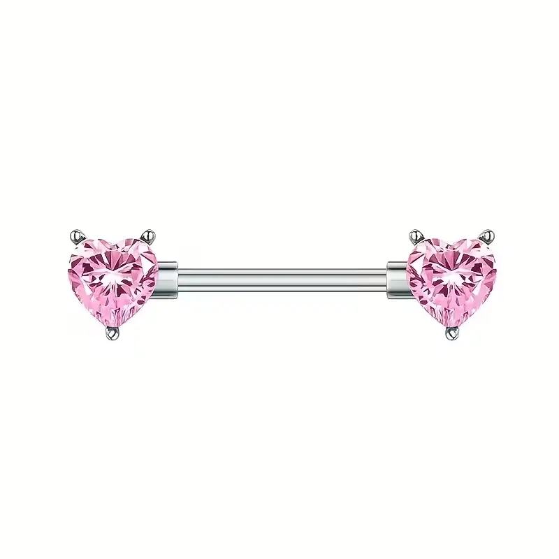 Пірсинг з медичної сталі штанга Серця - Hearts з камінням 14 G для сосків рожевий (2 шт.)