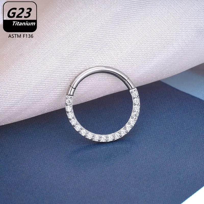 Пірсинг титановий кільце клікер з доріжкою каменів 16 G септум