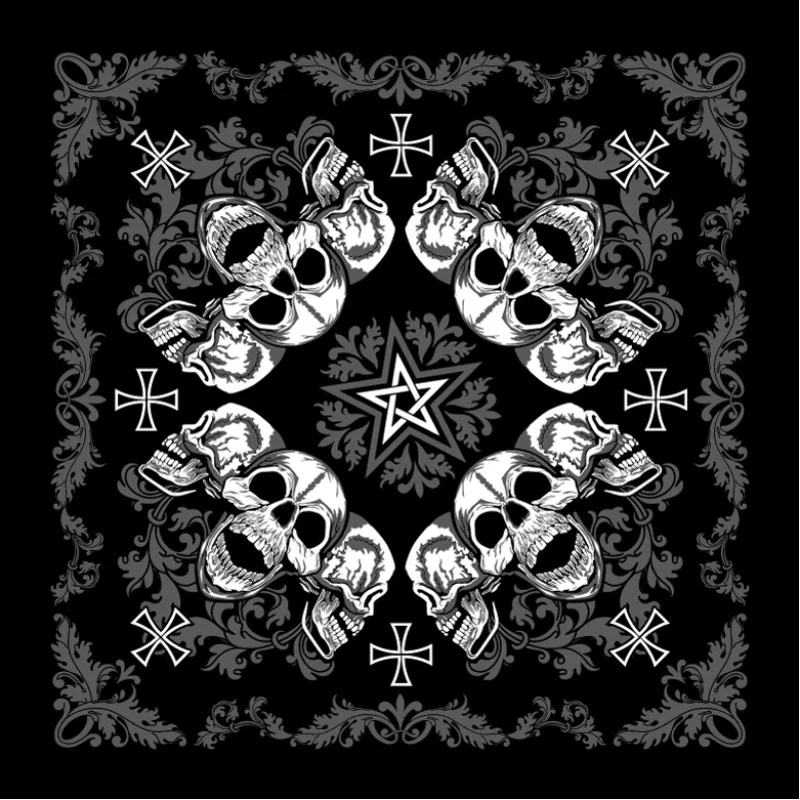 Бандана Коловорот Пентаграма з черепами чорна