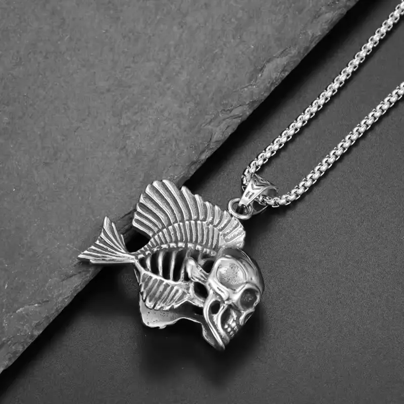 Кулон на ланцюжку Bone Fish металевий
