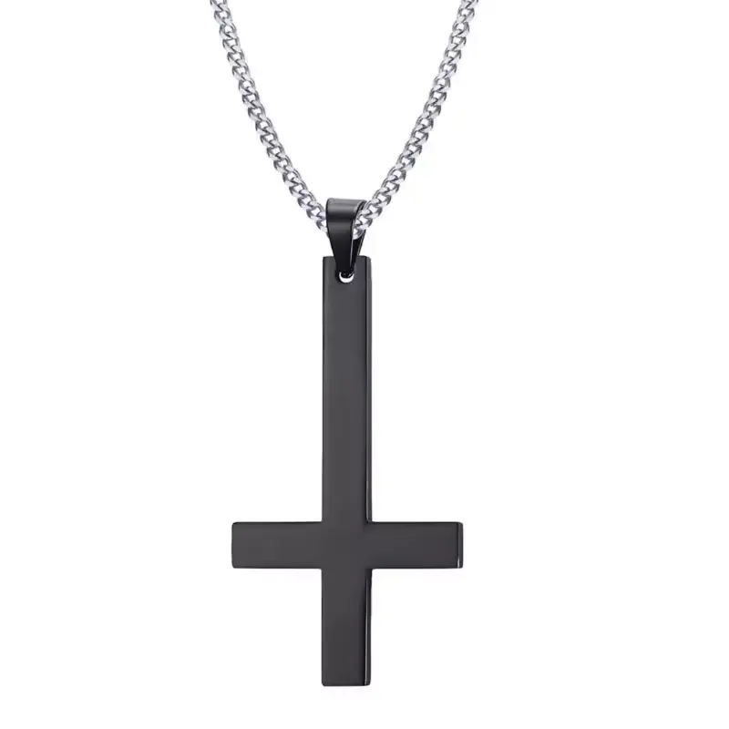 Кулон на ланцюжку Перевернутий Хрест - Cross of Saint Peter чорний