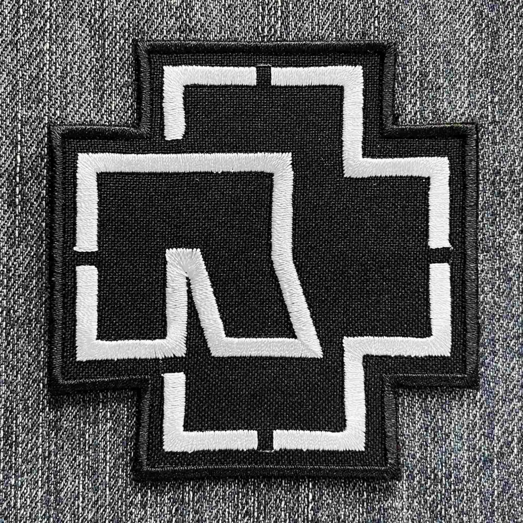 Нашивка Rammstein Cross біла вишита фігурна 