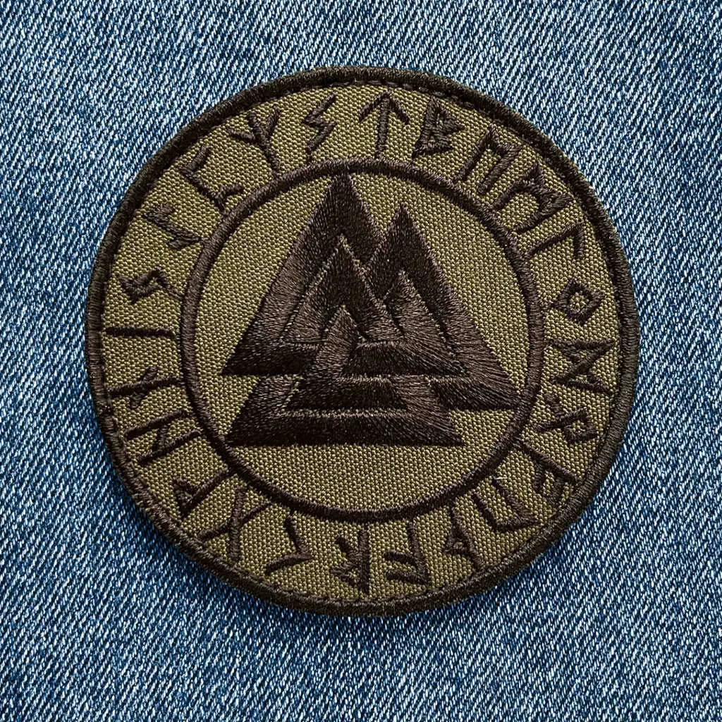 Нашивка Valknut чорна вишита кругла на липучці
