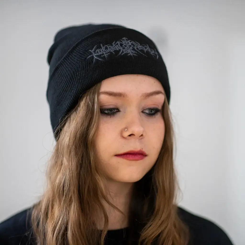 Шапка біні Nokturnal Mortum - До лунарної поезії (To Lunar Poetry) Grey Logo вишита чорна