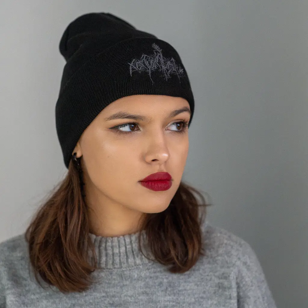 Шапка біні Nokturnal Mortum - Істина (Verity) Grey Logo вишита чорна