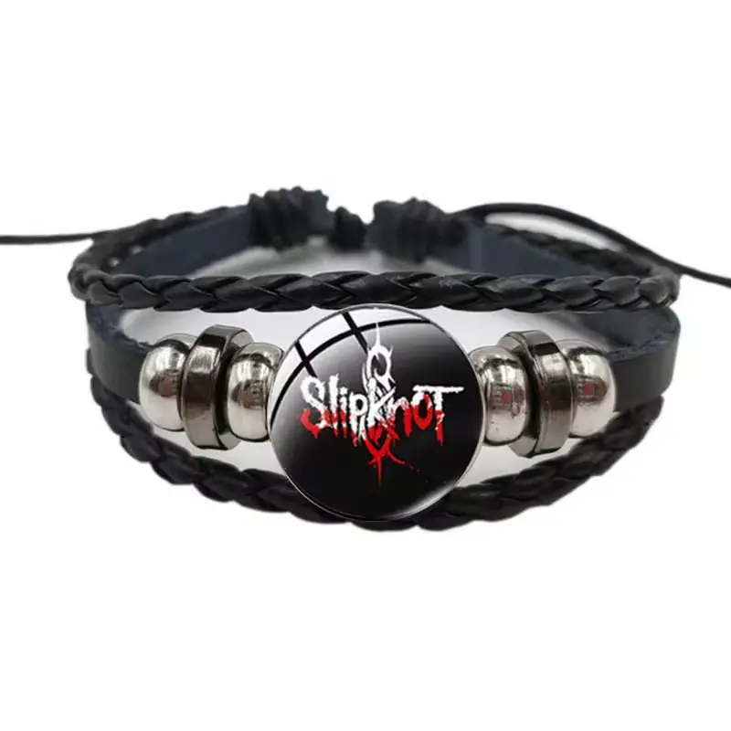 Шкіряний браслет з Slipknot чорний