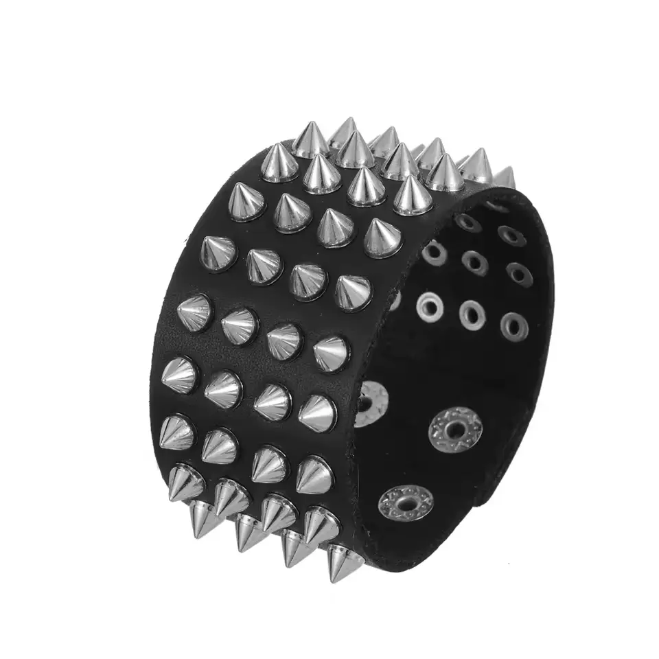 Шкіряний браслет з шипами 4 ряди чорний (A)