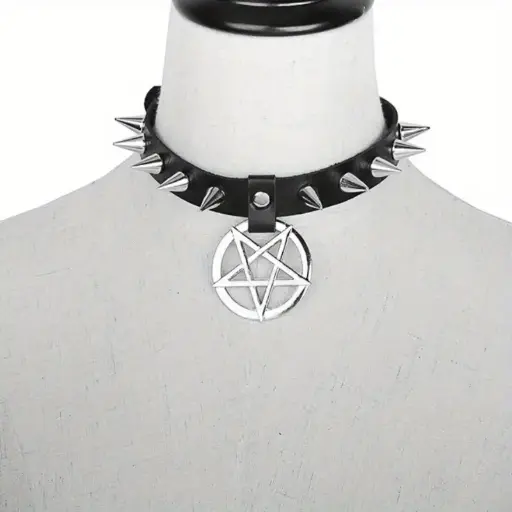 [11214] Чокер шкіряний з шипами та Пентаграмою - Pentagram