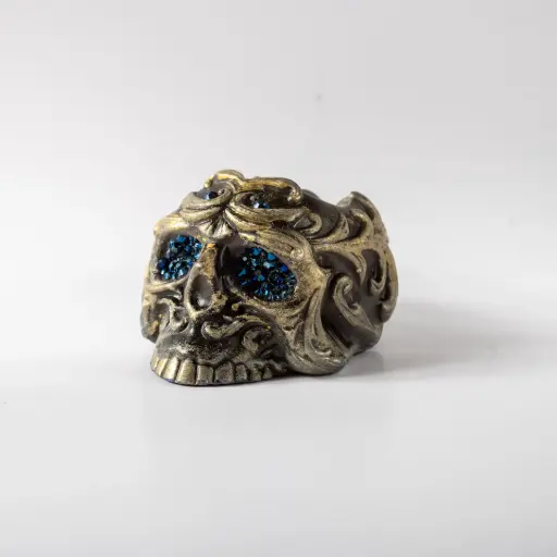 [11952] Гіпсове кашпо Череп середній зі стразами сірий