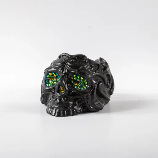 [11954] Гіпсове кашпо Череп середній зі стразами чорний