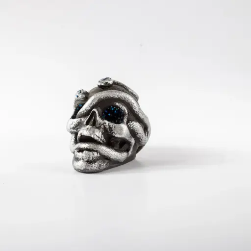 [11983] Гіпсова фігура Череп зі зміями сірий