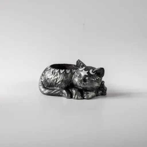 [11988] Гіпсове кашпо Котик сірий