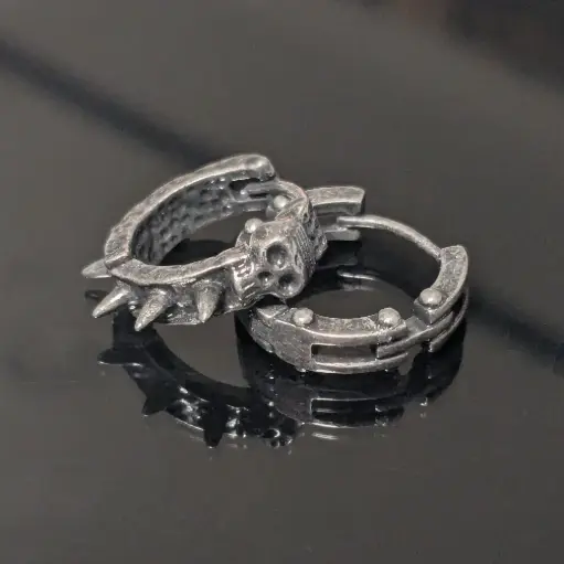 [12080] Сережки металеві з шипами та черепами чорні